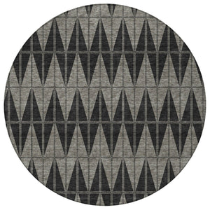 HomeRoots 8' Contemporary Round Geometric Area Rug in Black, Brown & Gray - Washable for Indoor/Outdoor Use 691066