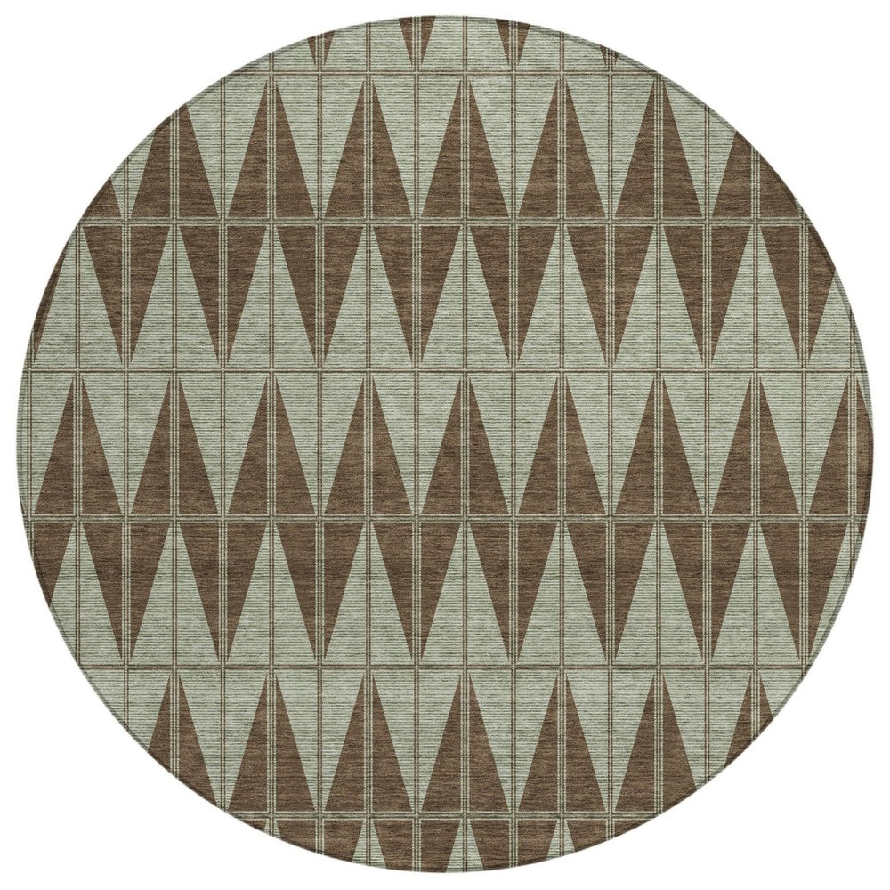 HomeRoots 8' Chocolate and Beige Round Geometric Area Rug – Stylish, Washable, Durable for Indoor & Outdoor Use 691072