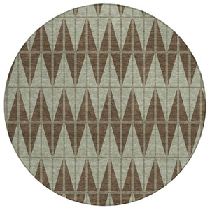 HomeRoots 8' Chocolate and Beige Round Geometric Area Rug – Stylish, Washable, Durable for Indoor & Outdoor Use 691072