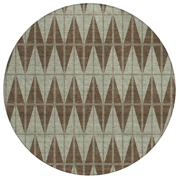 HomeRoots 8' Chocolate and Beige Round Geometric Area Rug – Stylish, Washable, Durable for Indoor & Outdoor Use 691072