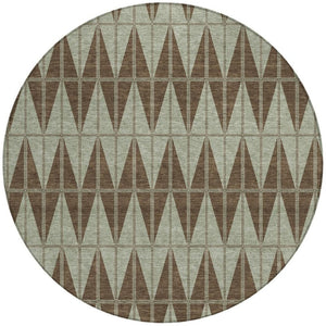 HomeRoots 8' Chocolate and Beige Round Geometric Area Rug – Stylish, Washable, Durable for Indoor & Outdoor Use 691072