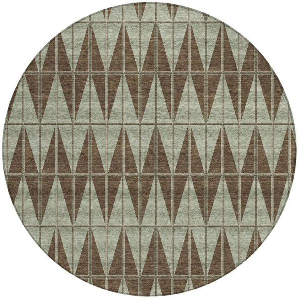 HomeRoots 8' Chocolate and Beige Round Geometric Area Rug – Stylish, Washable, Durable for Indoor & Outdoor Use 691072