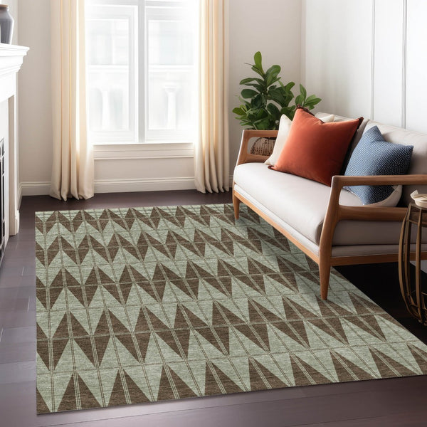 HomeRoots 8' X 10' Durable Chocolate & Beige Geometric Area Rug – Stylish, Washable for Indoor & Outdoor Use! 691073