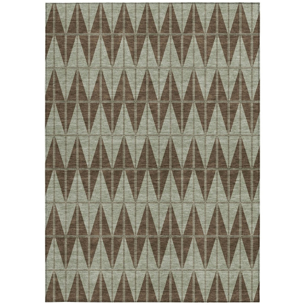 HomeRoots 10' X 14' Chocolate Beige Geometric Washable Rug - Stylish, Durable for Indoor/Outdoor High-Traffic Areas 691075