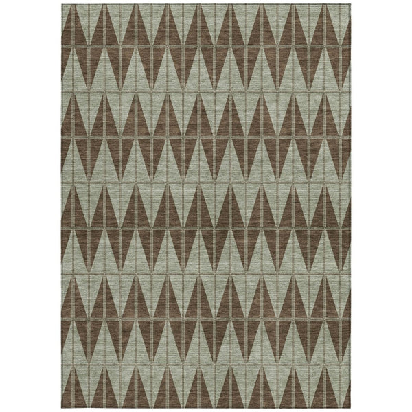 HomeRoots 10' X 14' Chocolate Beige Geometric Washable Rug - Stylish, Durable for Indoor/Outdoor High-Traffic Areas 691075