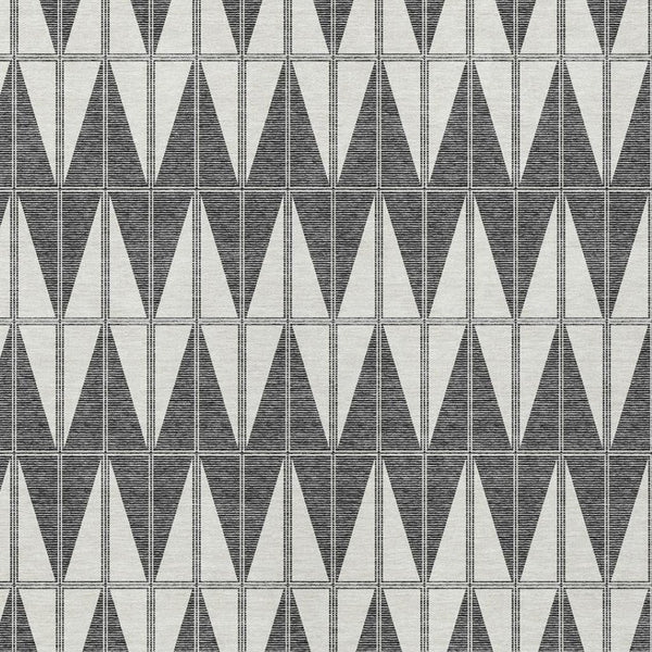 HomeRoots 5' Modern Geometric Ivory Gray and Black Area Rug - Washable, Durable for Indoor/Outdoor Use! 691077