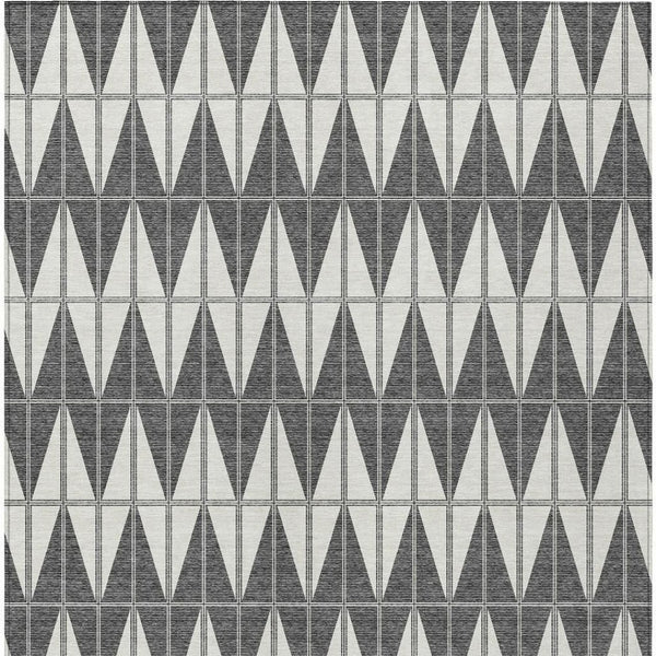 HomeRoots 9' x 12' Stylish Ivory Gray & Black Geometric Washable Area Rug for Indoor & Outdoor Spaces 691080