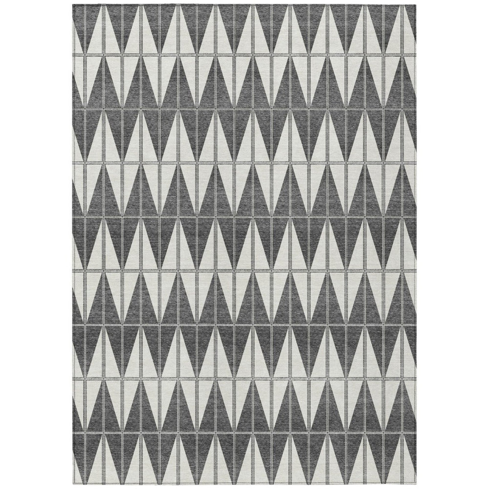 HomeRoots 9' x 12' Stylish Ivory Gray & Black Geometric Washable Area Rug for Indoor & Outdoor Spaces 691080