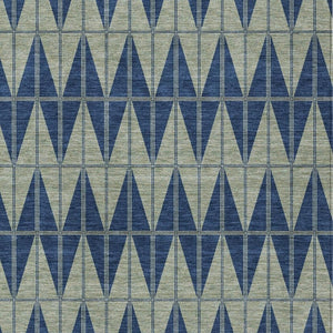 HomeRoots 5' Geometric Navy Blue and Beige Area Rug - Washable, Durable, Indoor/Outdoor Perfect for High-Traffic Spaces 691083