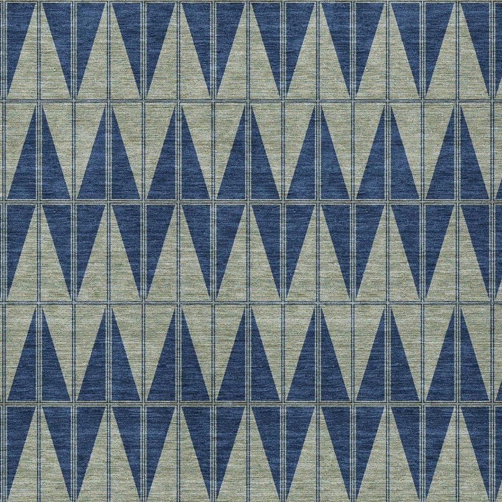 HomeRoots 8' x 10' Navy Blue & Beige Geometric Area Rug - Stylish, Washable, Durable for Indoor & Outdoor Use 691085
