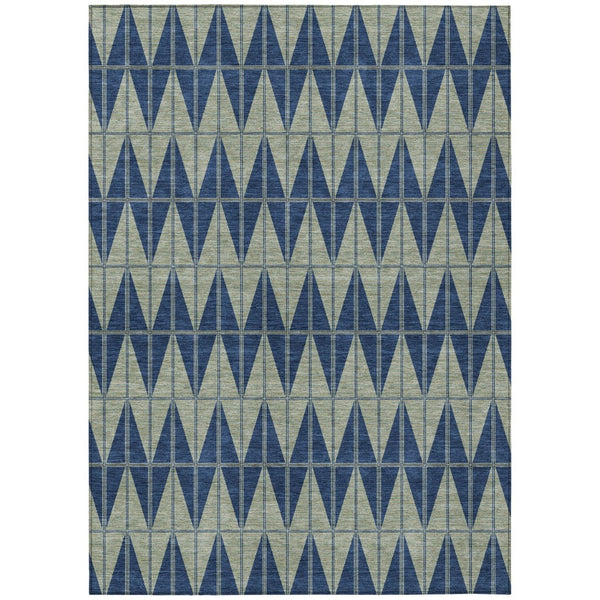 HomeRoots 8' x 10' Navy Blue & Beige Geometric Area Rug - Stylish, Washable, Durable for Indoor & Outdoor Use 691085