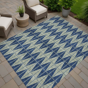 HomeRoots 8' x 10' Navy Blue & Beige Geometric Area Rug - Stylish, Washable, Durable for Indoor & Outdoor Use 691085