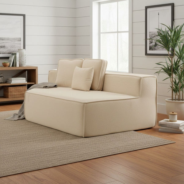 English Elm Beige Teddy Fleece Modular Floor Lounge Chair Plush Foam Cushions for Dorm or Living Room W3326P354556