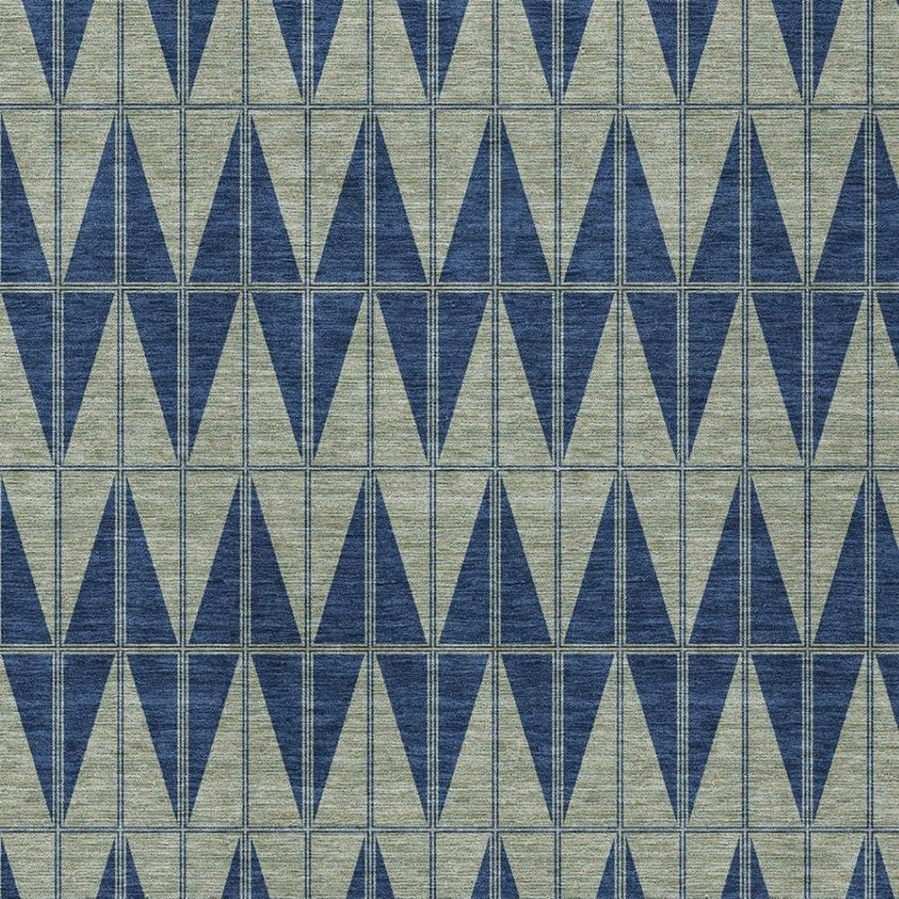 HomeRoots 9' Stylish Navy Blue & Beige Geometric Washable Rug - Durable Indoor/Outdoor Design for High Traffic Areas! 691086