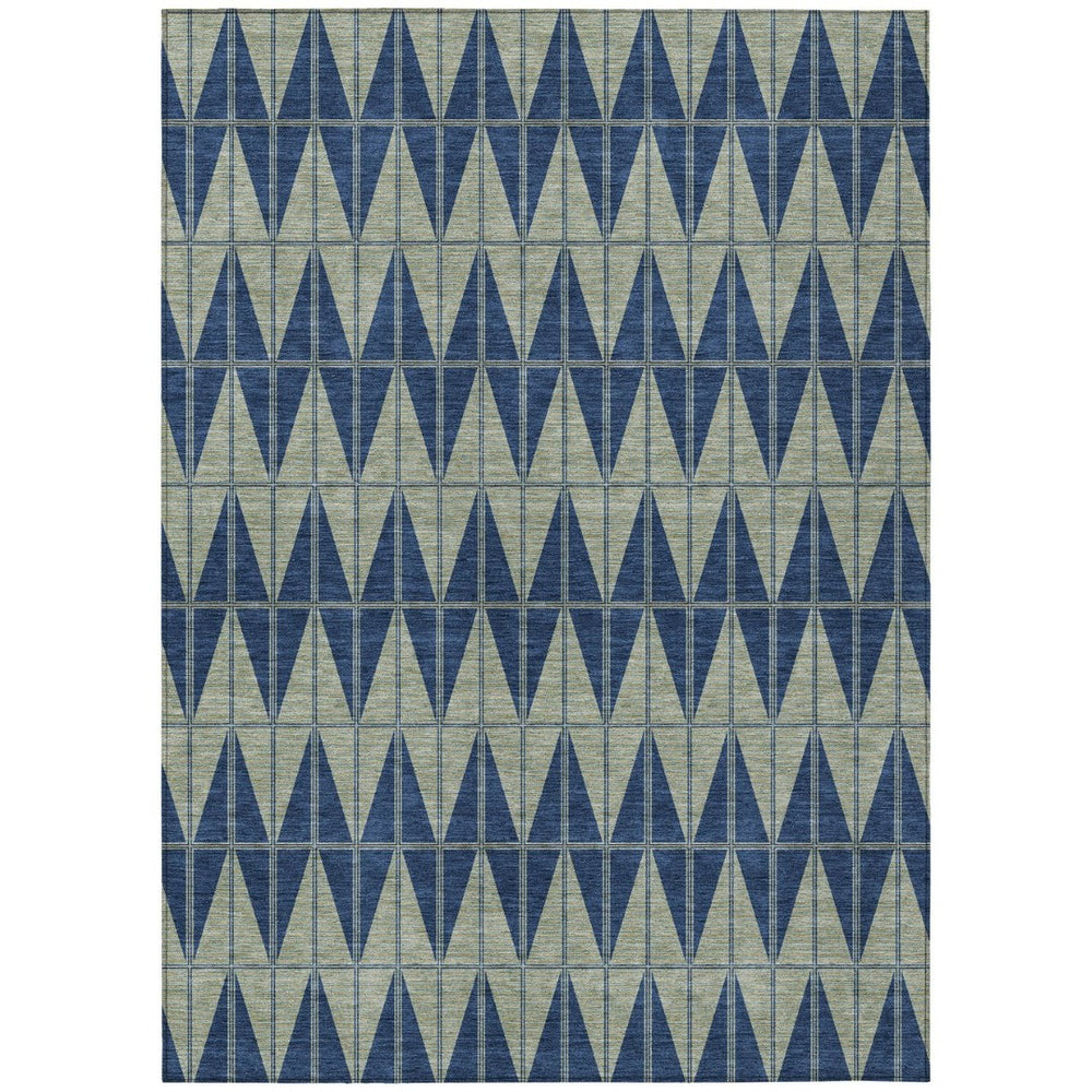 HomeRoots 9' Stylish Navy Blue & Beige Geometric Washable Rug - Durable Indoor/Outdoor Design for High Traffic Areas! 691086