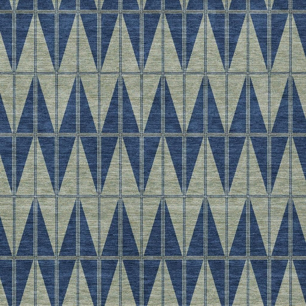 HomeRoots 10' Navy Blue and Beige Geometric Washable Area Rug - Durable Indoor/Outdoor Design for All Spaces! 691087
