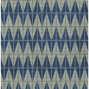 HomeRoots 10' Navy Blue and Beige Geometric Washable Area Rug - Durable Indoor/Outdoor Design for All Spaces! 691087