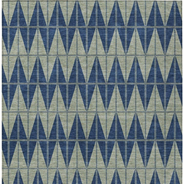 HomeRoots 10' Navy Blue and Beige Geometric Washable Area Rug - Durable Indoor/Outdoor Design for All Spaces! 691087
