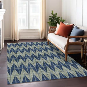 HomeRoots 10' Navy Blue and Beige Geometric Washable Area Rug - Durable Indoor/Outdoor Design for All Spaces! 691087
