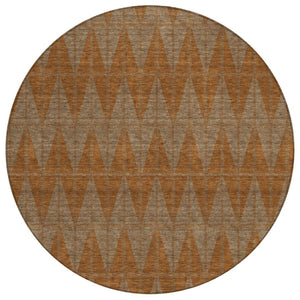 HomeRoots 8' Round Geometric Indoor Outdoor Area Rug in Rust & Beige - Stylish, Washable, Stain-Resistant Design 691090