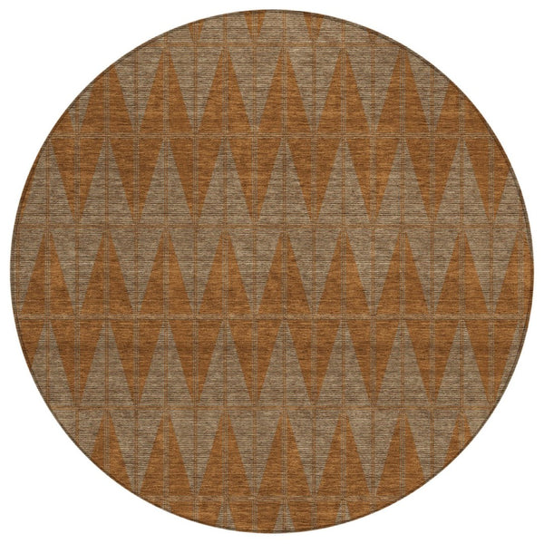 HomeRoots 8' Round Geometric Indoor Outdoor Area Rug in Rust & Beige - Stylish, Washable, Stain-Resistant Design 691090