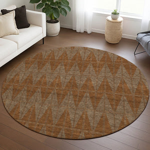 HomeRoots 8' Round Geometric Indoor Outdoor Area Rug in Rust & Beige - Stylish, Washable, Stain-Resistant Design 691090