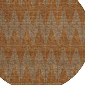 HomeRoots 8' Round Geometric Indoor Outdoor Area Rug in Rust & Beige - Stylish, Washable, Stain-Resistant Design 691090