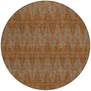 HomeRoots 8' Round Geometric Indoor Outdoor Area Rug in Rust & Beige - Stylish, Washable, Stain-Resistant Design 691090