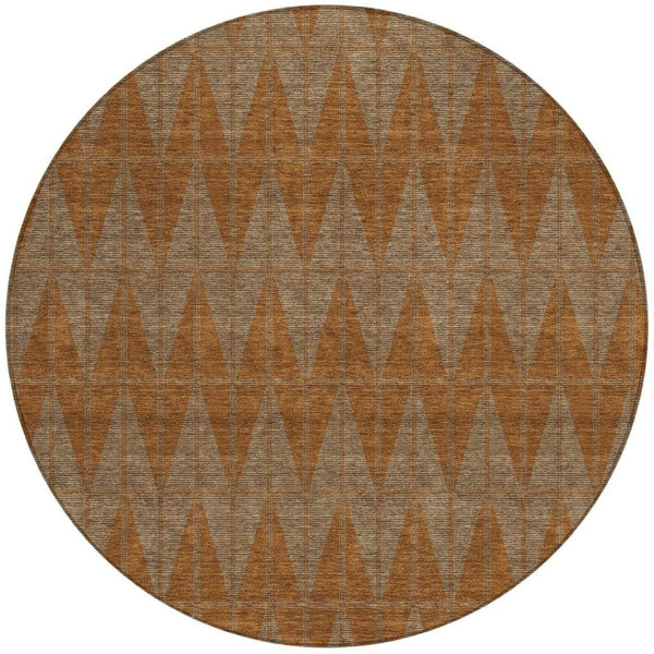 HomeRoots 8' Round Geometric Indoor Outdoor Area Rug in Rust & Beige - Stylish, Washable, Stain-Resistant Design 691090