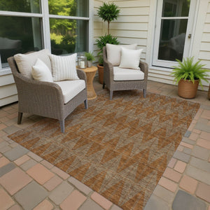 HomeRoots 9' X 12' Stylish Rust and Beige Geometric Washable Area Rug for Indoor and Outdoor Spaces 691092