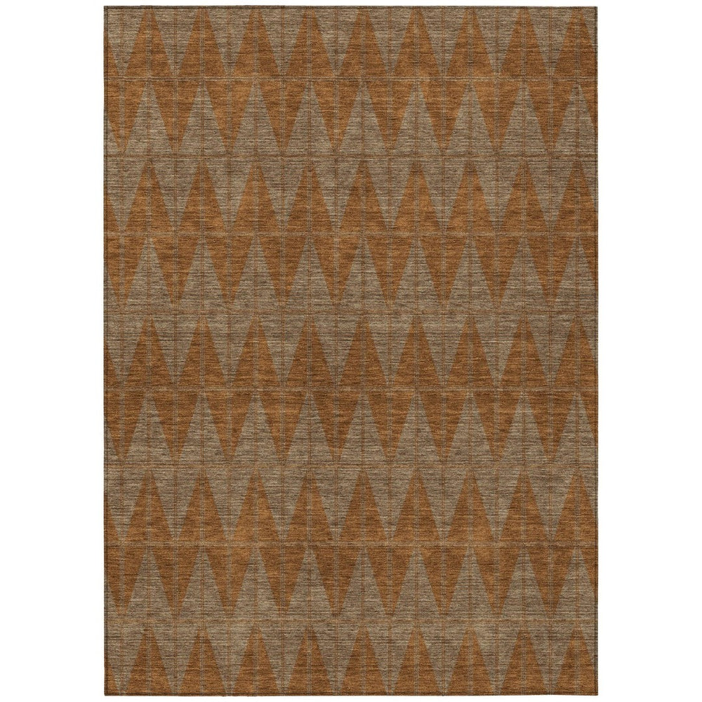 HomeRoots 9' X 12' Stylish Rust and Beige Geometric Washable Area Rug for Indoor and Outdoor Spaces 691092