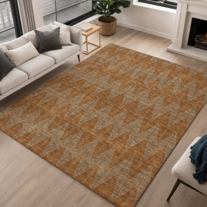 HomeRoots 9' X 12' Stylish Rust and Beige Geometric Washable Area Rug for Indoor and Outdoor Spaces 691092