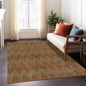 HomeRoots 9' X 12' Stylish Rust and Beige Geometric Washable Area Rug for Indoor and Outdoor Spaces 691092