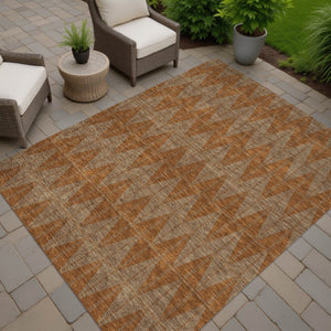 HomeRoots 9' X 12' Stylish Rust and Beige Geometric Washable Area Rug for Indoor and Outdoor Spaces 691092