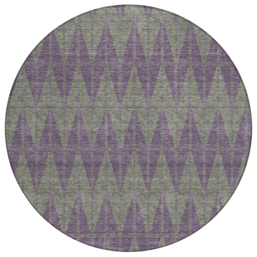 HomeRoots 8' Modern Plum and Sage Round Geometric Washable Area Rug for Indoor and Outdoor Use, Stylish & Durable 691096