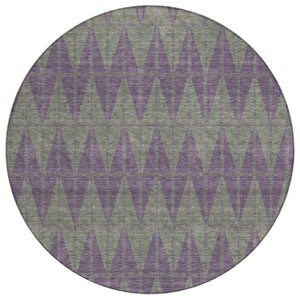 HomeRoots 8' Modern Plum and Sage Round Geometric Washable Area Rug for Indoor and Outdoor Use, Stylish & Durable 691096