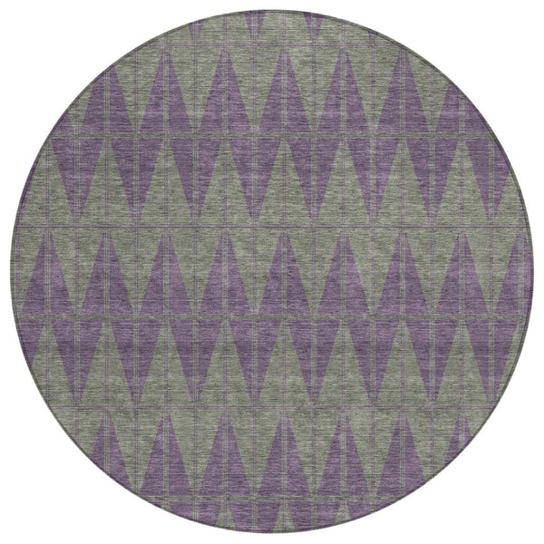 HomeRoots 8' Modern Plum and Sage Round Geometric Washable Area Rug for Indoor and Outdoor Use, Stylish & Durable 691096