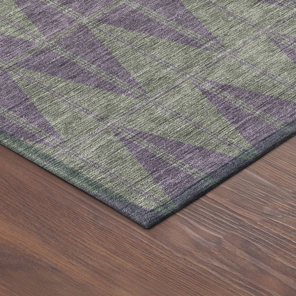 HomeRoots 8' Modern Plum and Sage Round Geometric Washable Area Rug for Indoor and Outdoor Use, Stylish & Durable 691096