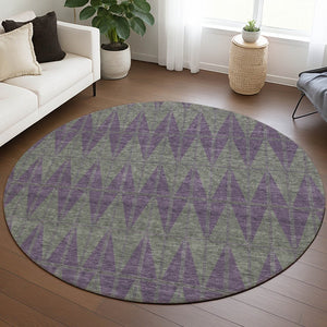 HomeRoots 8' Modern Plum and Sage Round Geometric Washable Area Rug for Indoor and Outdoor Use, Stylish & Durable 691096