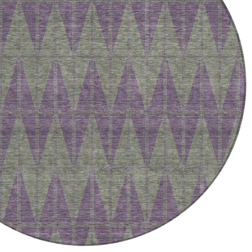 HomeRoots 8' Modern Plum and Sage Round Geometric Washable Area Rug for Indoor and Outdoor Use, Stylish & Durable 691096