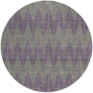 HomeRoots 8' Modern Plum and Sage Round Geometric Washable Area Rug for Indoor and Outdoor Use, Stylish & Durable 691096