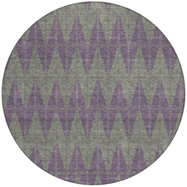 HomeRoots 8' Modern Plum and Sage Round Geometric Washable Area Rug for Indoor and Outdoor Use, Stylish & Durable 691096