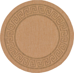 Unique Loom Outdoor Border Greek Key Machine Made Geometric Rug Light Brown, Light Brown/Tan/Brown 6' 1" x 6' 1"