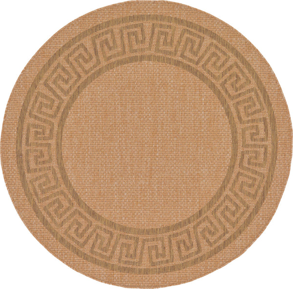 Unique Loom Outdoor Border Greek Key Machine Made Geometric Rug Light Brown, Light Brown/Tan/Brown 6' 1" x 6' 1"