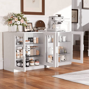 HomeRoots 31" White Wood Accent Cabinet - Stylish Glass Doors & Versatile Storage for Modern Living Spaces 691105