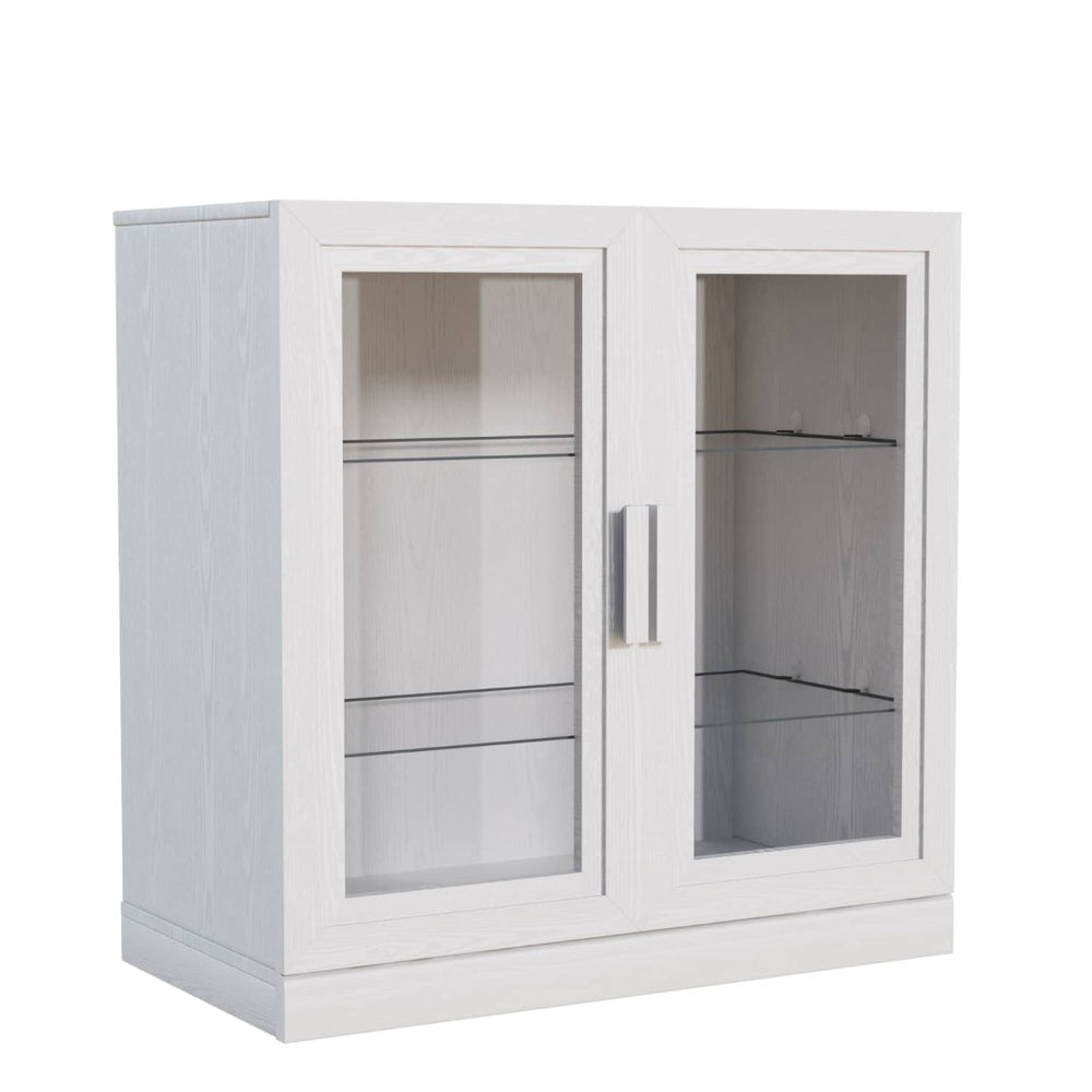 HomeRoots 31" White Wood Accent Cabinet - Stylish Glass Doors & Versatile Storage for Modern Living Spaces 691105