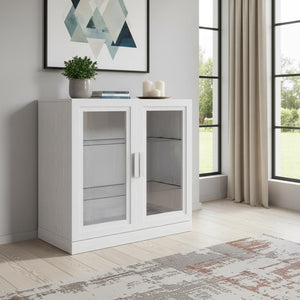 HomeRoots 31" White Wood Accent Cabinet - Stylish Glass Doors & Versatile Storage for Modern Living Spaces 691105