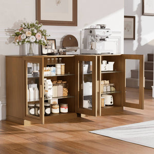 HomeRoots 31" Brown Wood Accent Cabinet - Stylish Storage Solution with Glass Doors for Modern Home Decor 691106
