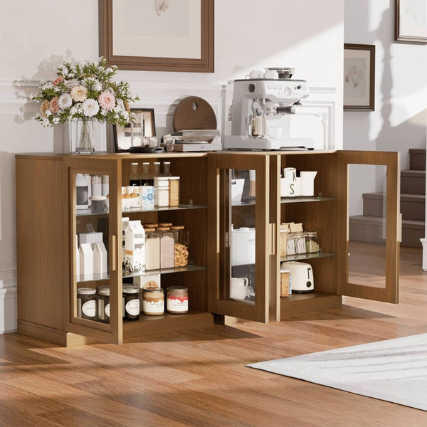 HomeRoots 31" Brown Wood Accent Cabinet - Stylish Storage Solution with Glass Doors for Modern Home Decor 691106