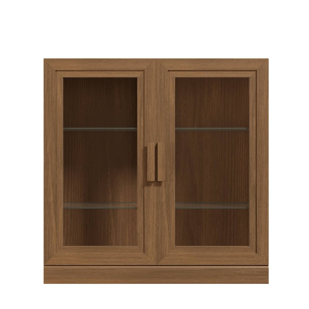 HomeRoots 31" Brown Wood Accent Cabinet - Stylish Storage Solution with Glass Doors for Modern Home Decor 691106